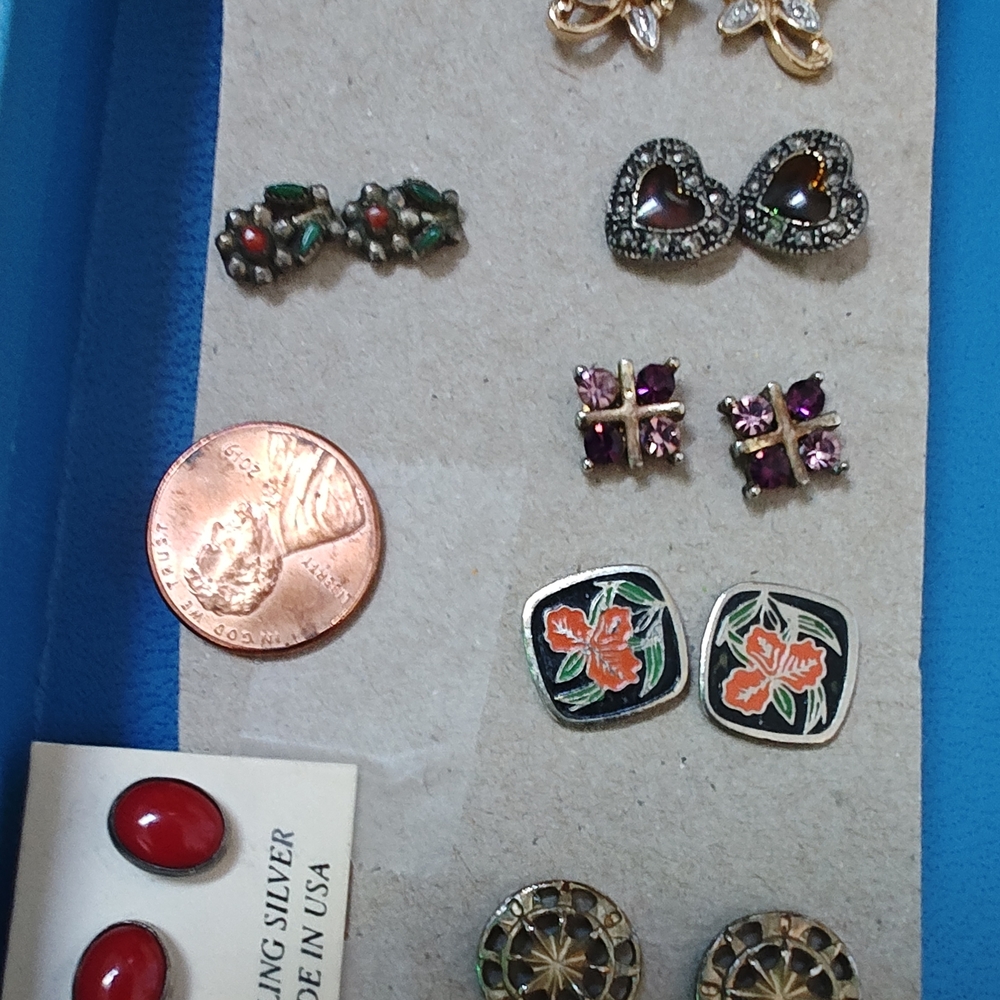 8 pairs multi color gemstones and sterling stud earrings